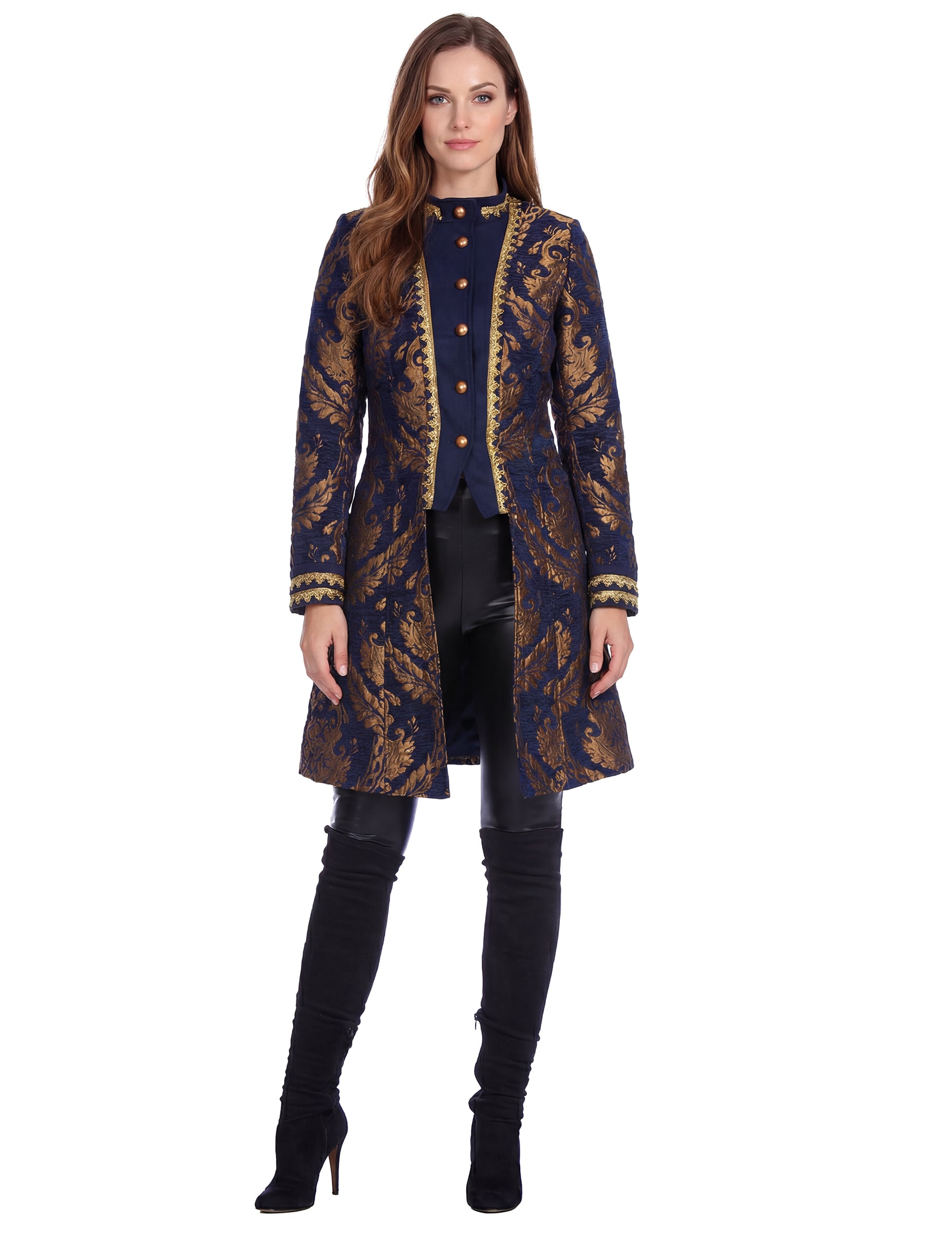 Vue de face de la veste baroque brodée luxe pour femme