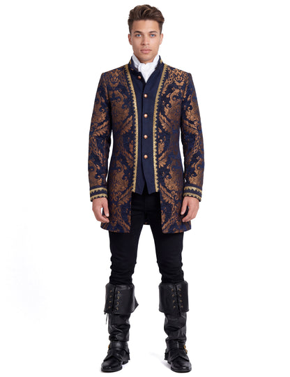 Мъжко луксозно бродирано бароково яке в синьо