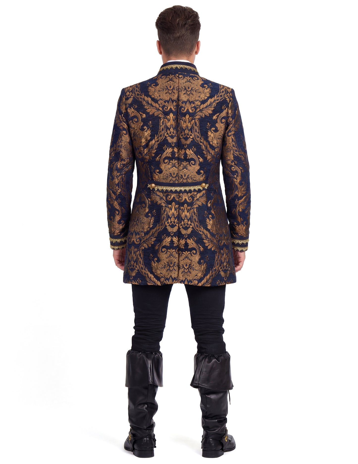 Мъжко луксозно бродирано бароково яке в синьо
