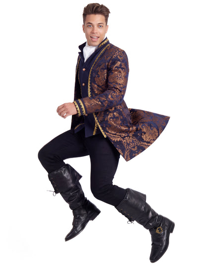 Мъжко луксозно бродирано бароково яке в синьо