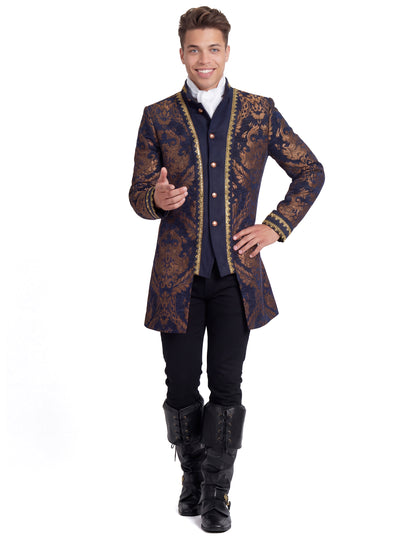 Мъжко луксозно бродирано бароково яке в синьо