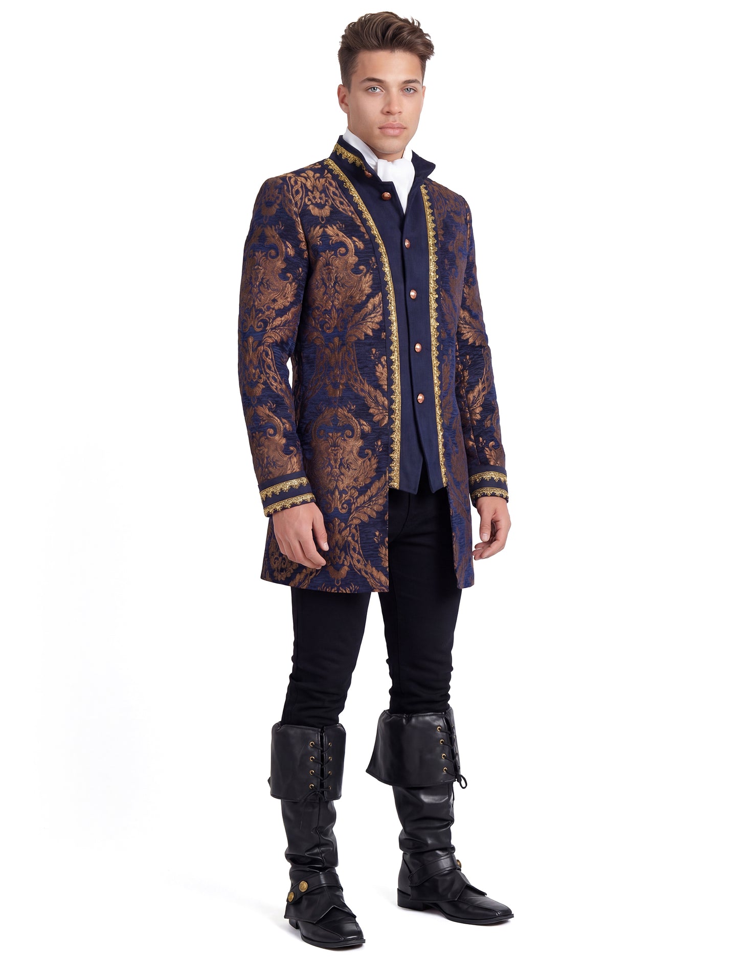 Мъжко луксозно бродирано бароково яке в синьо