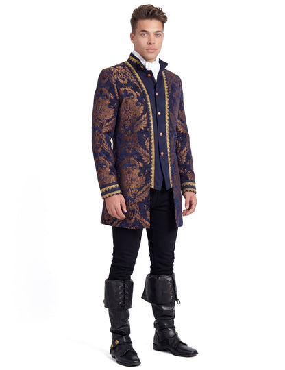 Мъжко луксозно бродирано бароково яке в синьо