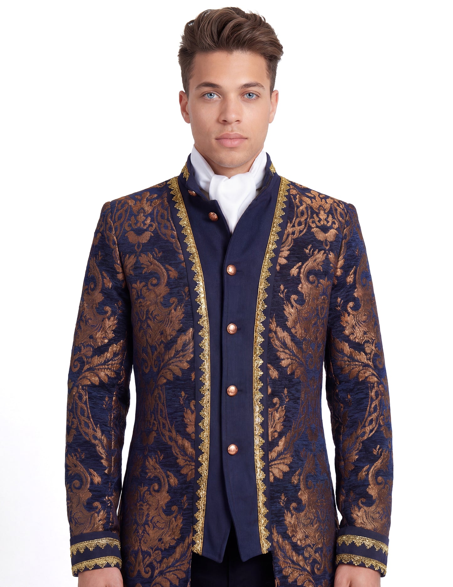 Мъжко луксозно бродирано бароково яке в синьо