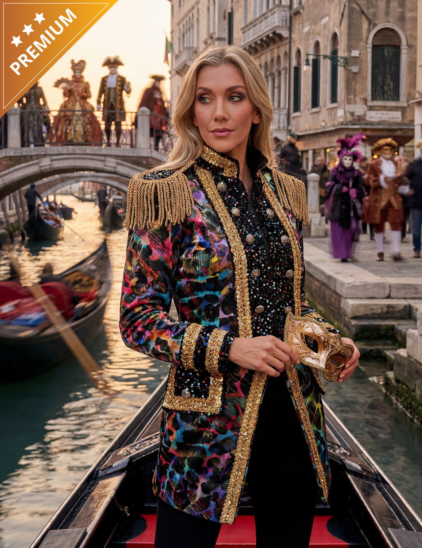 Луксозно дамско карнавално яке в неонови цветове