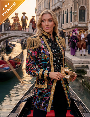 Луксозно дамско карнавално яке в неонови цветове