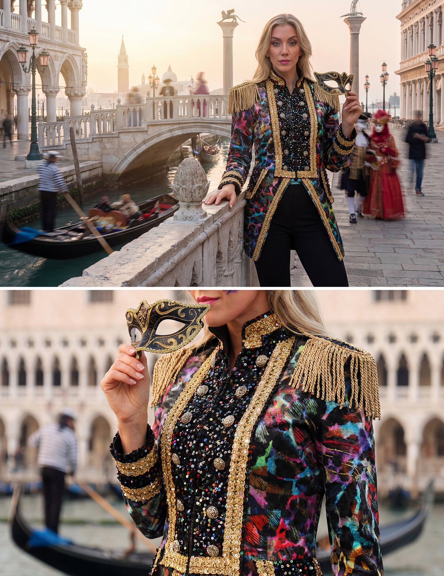 Луксозно дамско карнавално яке в неонови цветове