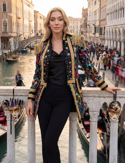 Луксозно дамско карнавално яке в неонови цветове