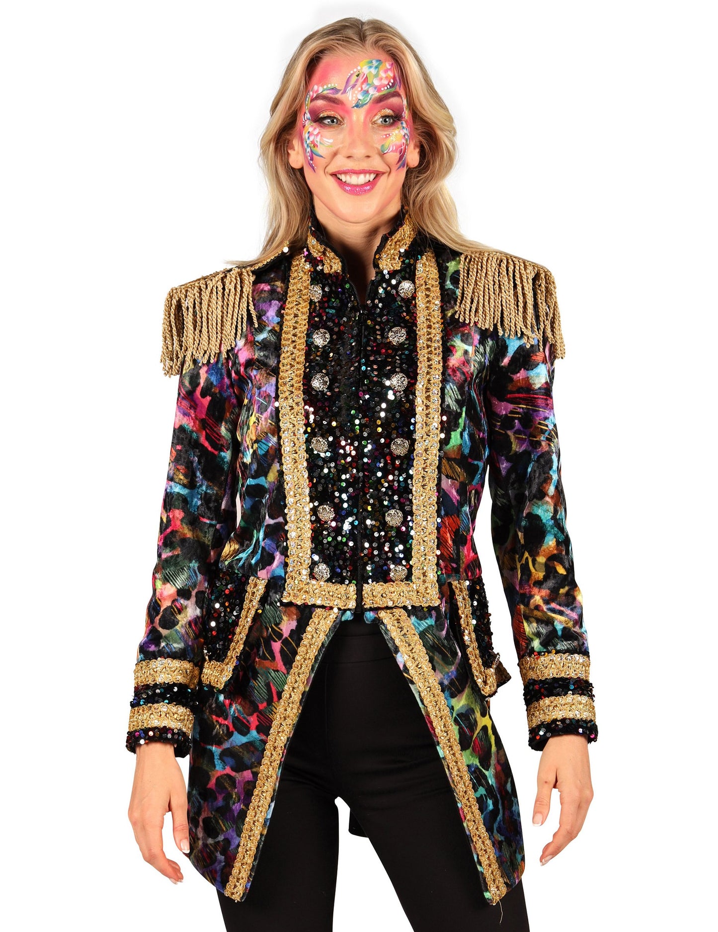 Луксозно дамско карнавално яке в неонови цветове