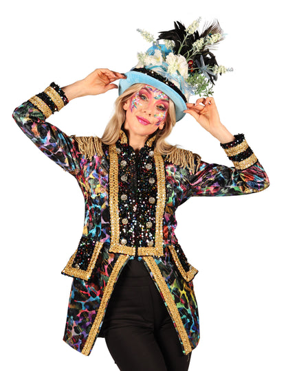 Луксозно дамско карнавално яке в неонови цветове