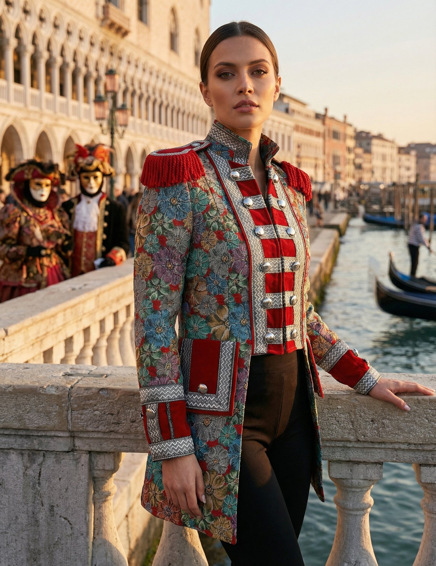 Луксозно дамско карнавално яке с флорален принт