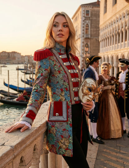 Луксозно дамско карнавално яке с флорален принт