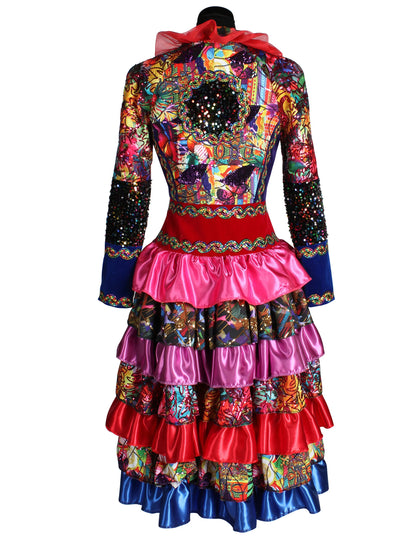 Дълго дамско сако във фиеста-карнавален стил, многоцветно, висок клас 