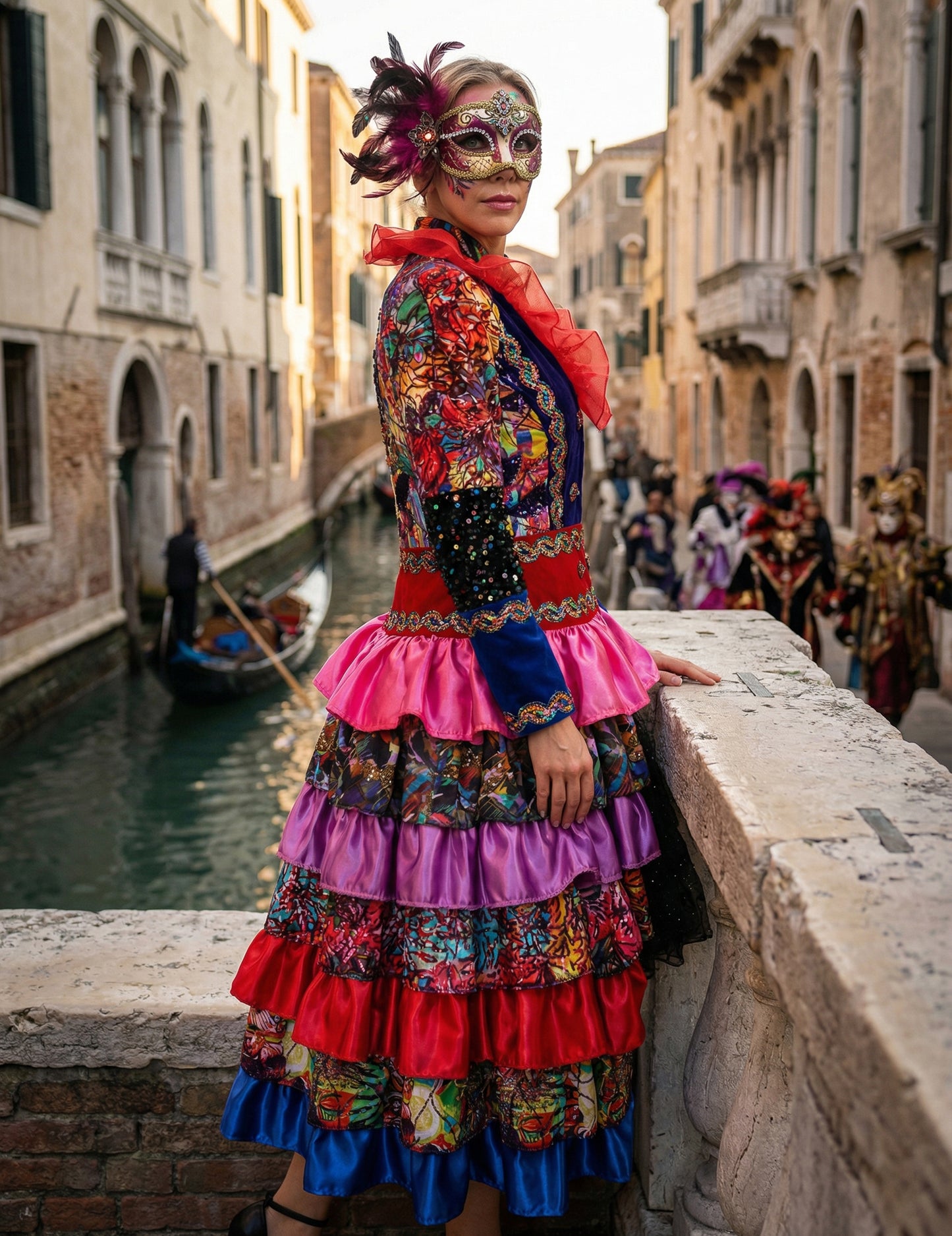 Дълго дамско сако във фиеста-карнавален стил, многоцветно, висок клас 