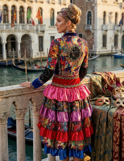 Дълго дамско сако във фиеста-карнавален стил, многоцветно, висок клас 