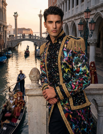 Луксозно мъжко карнавално яке в неонови цветове