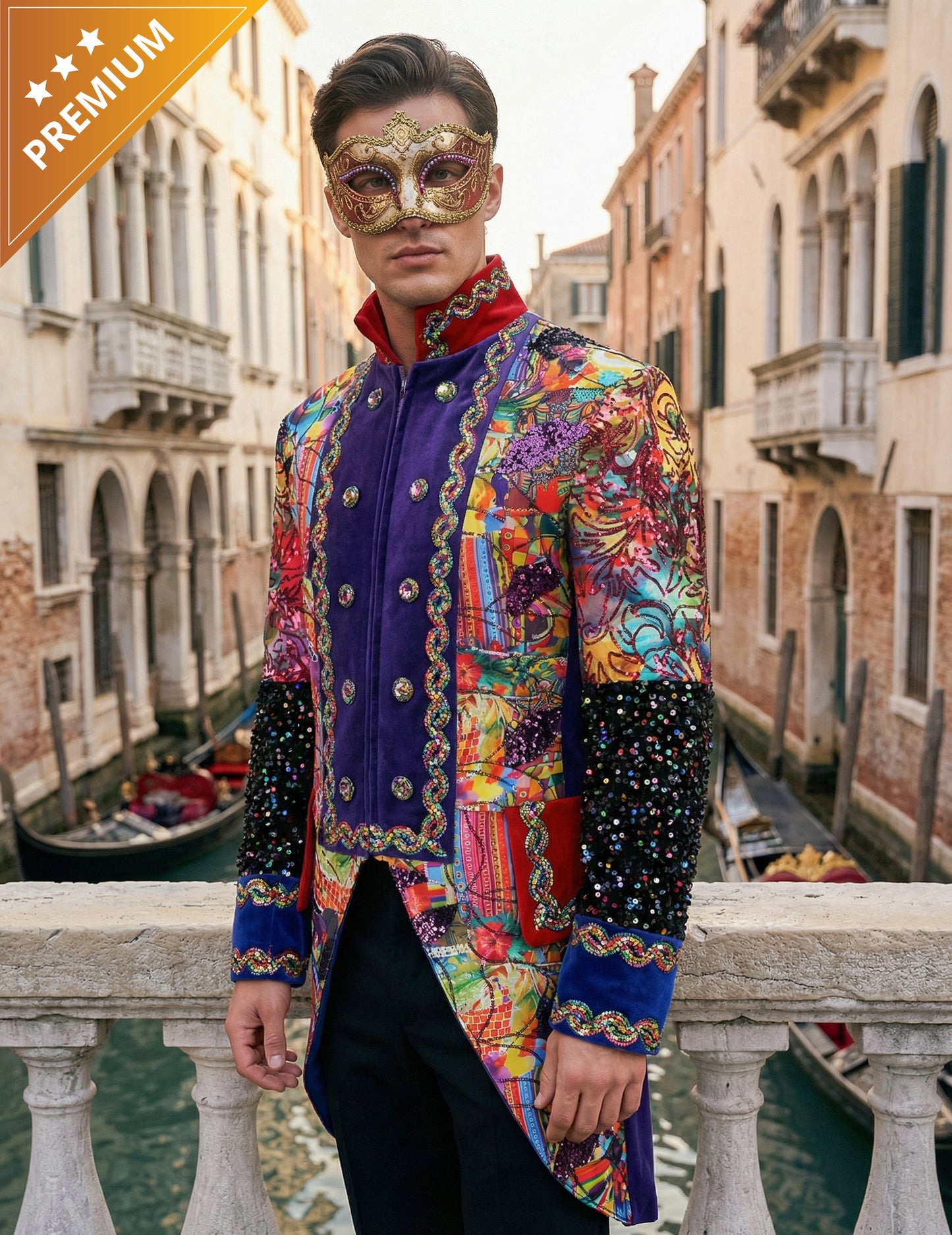 Висококачествено мъжко карнавално яке в многоцветен стил Fiesta Carnival