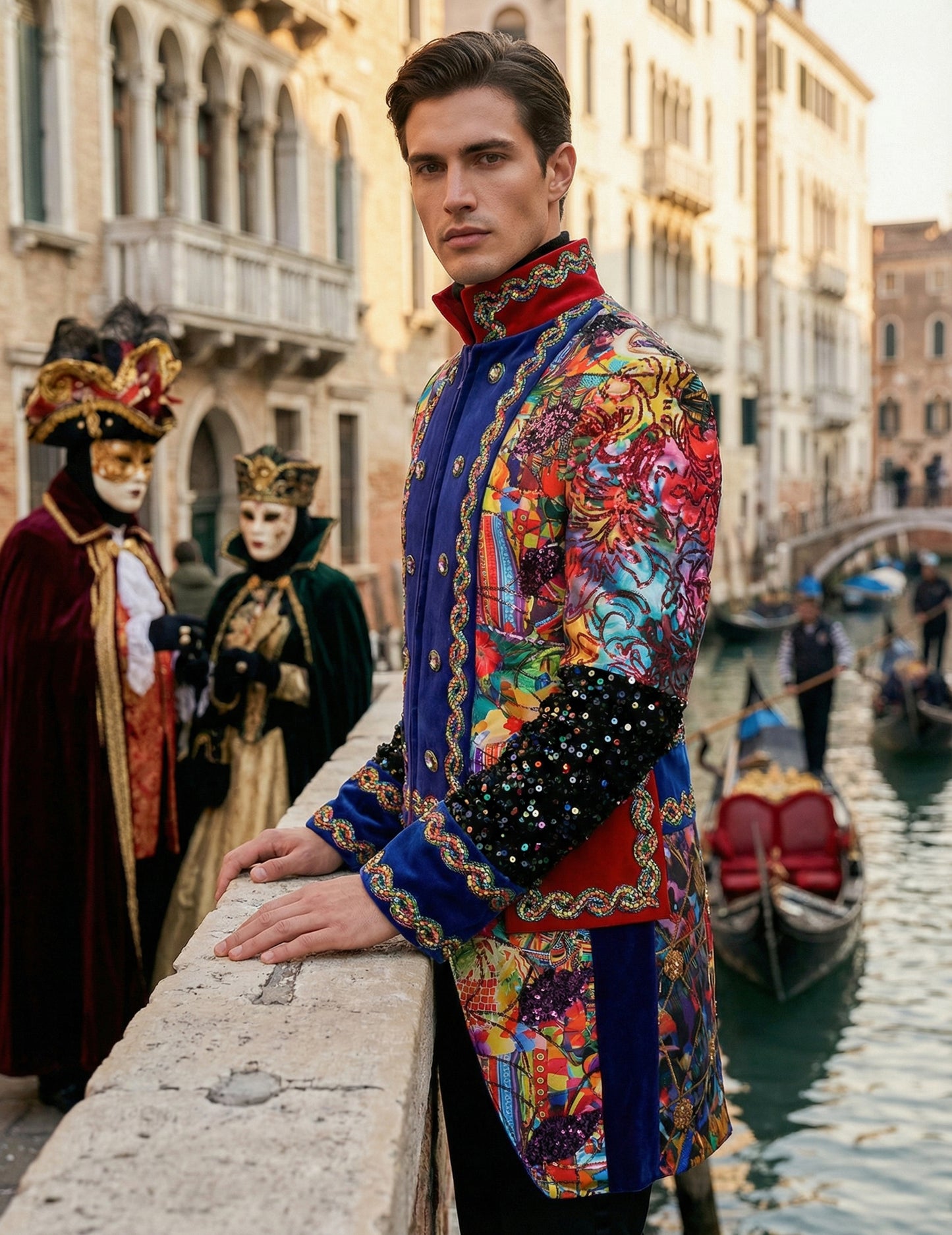 Висококачествено мъжко карнавално яке в многоцветен стил Fiesta Carnival