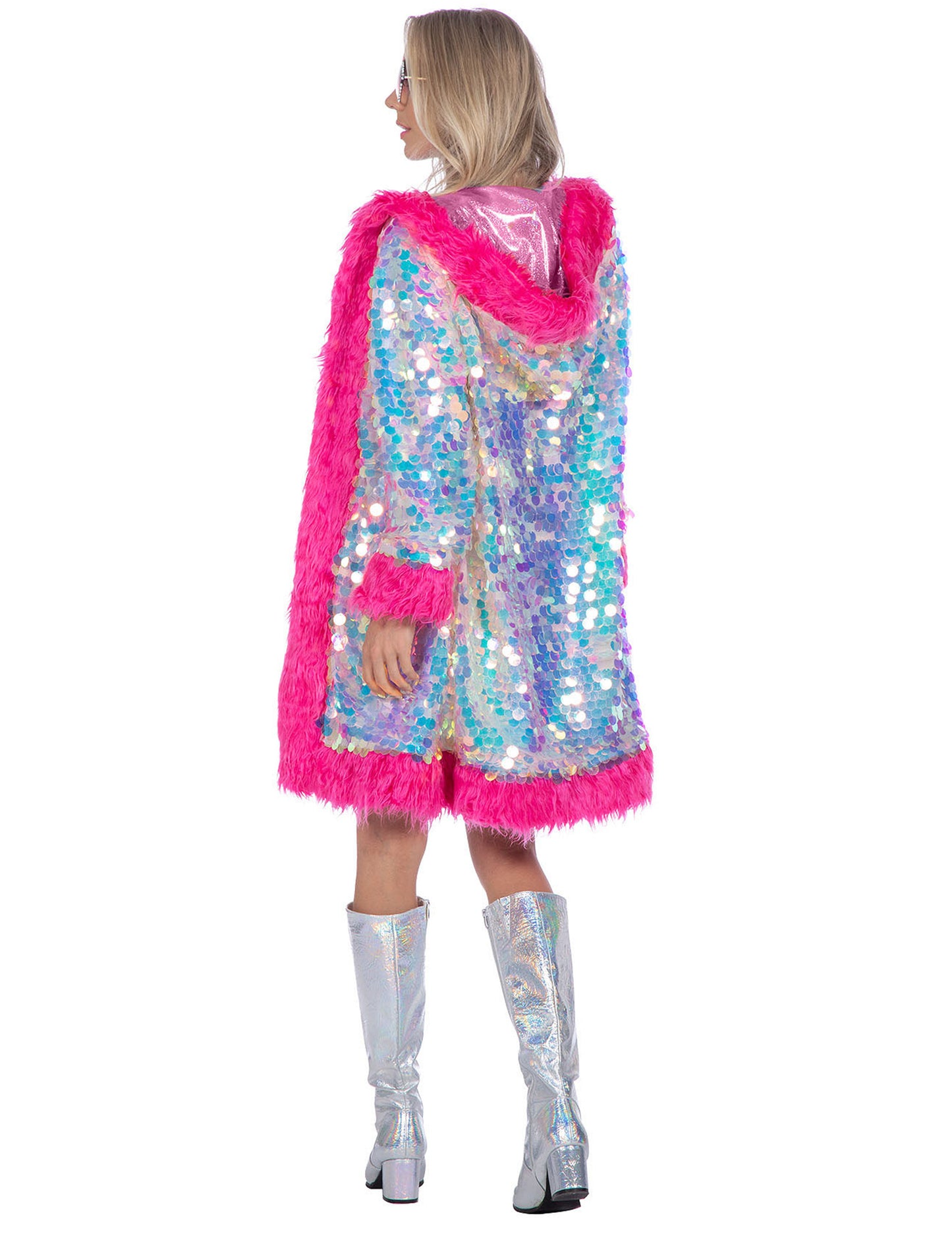 Луксозно дамско дълго яке с холографски пайети