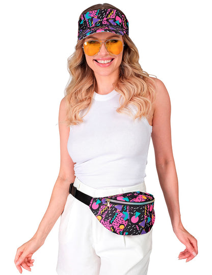 Черна козирка за възрастни с шарка от 90-те години и цвят банан